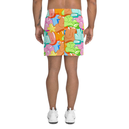 Graffiti Athletic Long Shorts – Candy | Hip - Hop Streetwear Shorts - Stykonz Graffiti Streetwear