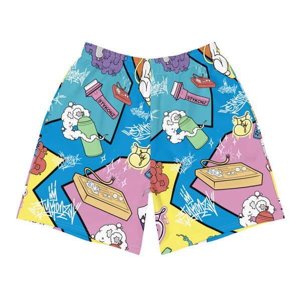 Graffiti Athletic Long Shorts – feat 90's Elements Throw Ups and Tags | Hip - Hop Streetwear Shorts - Stykonz Graffiti Streetwear