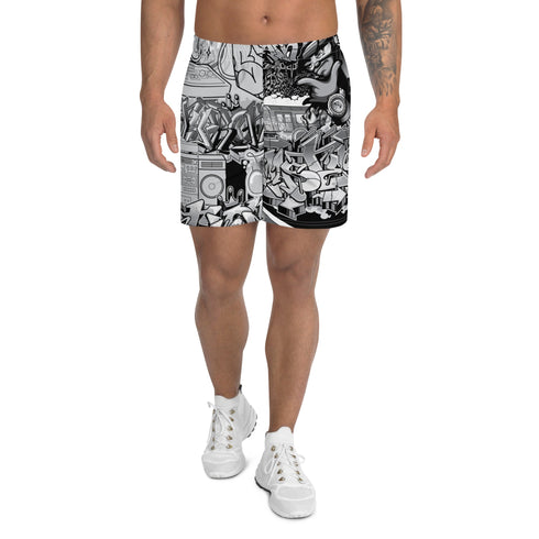Graffiti Athletic Long Shorts – feat B&W Comic Stykonz 1 | Hip - Hop Streetwear Shorts - Stykonz Graffiti Streetwear