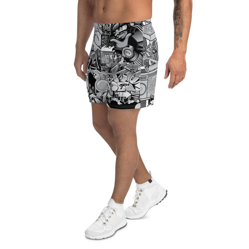 Graffiti Athletic Long Shorts – feat B&W Comic Stykonz 1 | Hip - Hop Streetwear Shorts - Stykonz Graffiti Streetwear
