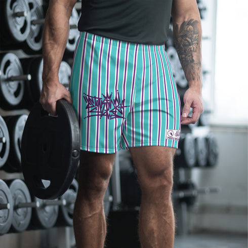 Graffiti Athletic Long Shorts – feat Stykonz Candy Turquoise Tag | Hip - Hop Streetwear Shorts - Stykonz Graffiti Streetwear