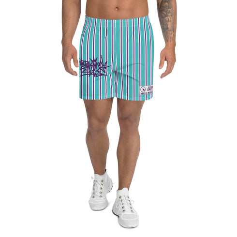 Graffiti Athletic Long Shorts – feat Stykonz Candy Turquoise Tag | Hip - Hop Streetwear Shorts - Stykonz Graffiti Streetwear