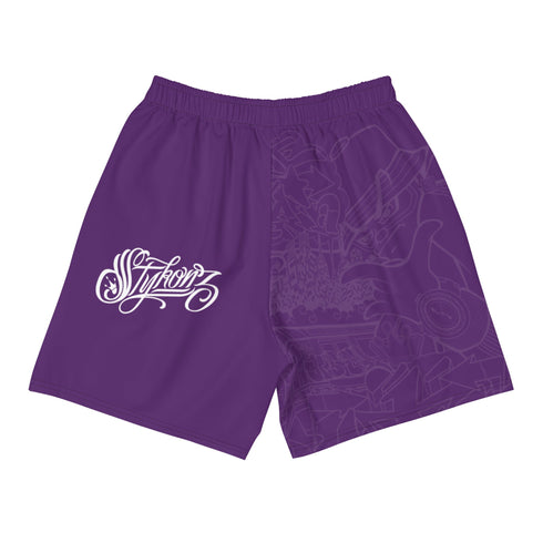 Graffiti Athletic Long Shorts – feat The Train Master Purple | Hip - Hop Streetwear Shorts - Stykonz Graffiti Streetwear