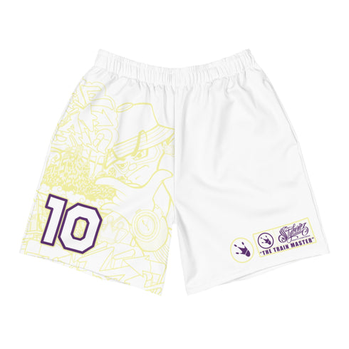 Graffiti Athletic Long Shorts – feat The Train Master White | Hip - Hop Streetwear Shorts - Stykonz Graffiti Streetwear