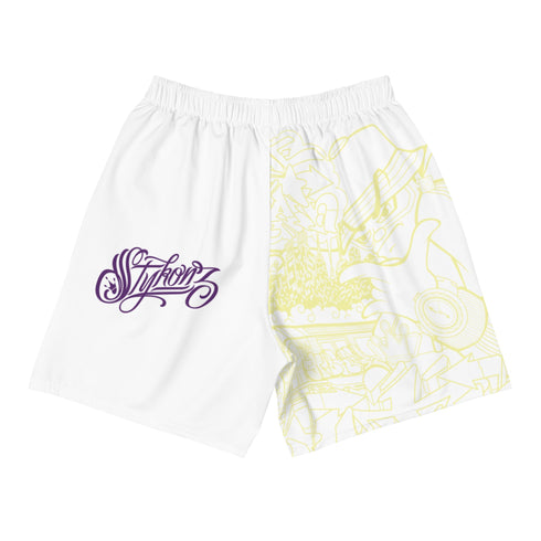 Graffiti Athletic Long Shorts – feat The Train Master White | Hip - Hop Streetwear Shorts - Stykonz Graffiti Streetwear