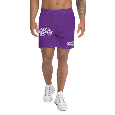 Graffiti Athletic Long Shorts - Stykonz Purple and White Throwup Script | Hip - Hop Streetwear Shorts - Stykonz Graffiti Streetwear