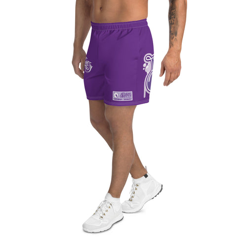 Graffiti Athletic Long Shorts - Stykonz Purple and White Throwup Script | Hip - Hop Streetwear Shorts - Stykonz Graffiti Streetwear