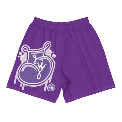 Graffiti Athletic Long Shorts - Stykonz Purple and White Throwup Script | Hip - Hop Streetwear Shorts - Stykonz Graffiti Streetwear
