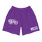 Graffiti Athletic Long Shorts - Stykonz Purple and White Throwup Script | Hip - Hop Streetwear Shorts - Stykonz Graffiti Streetwear