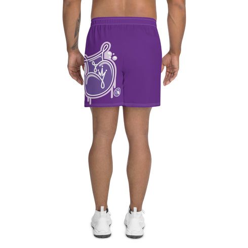Graffiti Athletic Long Shorts - Stykonz Purple and White Throwup Script | Hip - Hop Streetwear Shorts - Stykonz Graffiti Streetwear