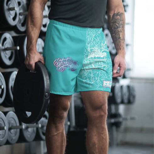 Graffiti Athletic Long Shorts – Turquoise Mix Script | Hip - Hop Streetwear Shorts - Stykonz Graffiti Streetwear
