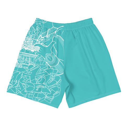 Graffiti Athletic Long Shorts – Turquoise Mix Script | Hip - Hop Streetwear Shorts - Stykonz Graffiti Streetwear