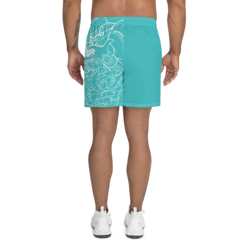 Graffiti Athletic Long Shorts – Turquoise Mix Script | Hip - Hop Streetwear Shorts - Stykonz Graffiti Streetwear