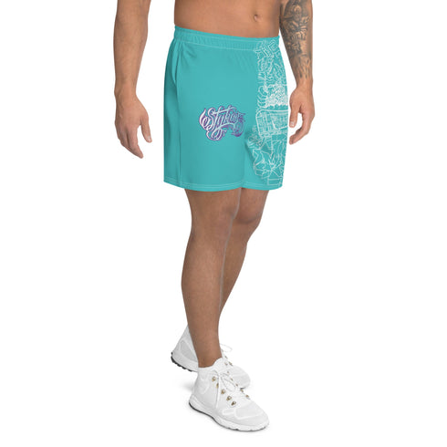 Graffiti Athletic Long Shorts – Turquoise Mix Script | Hip - Hop Streetwear Shorts - Stykonz Graffiti Streetwear