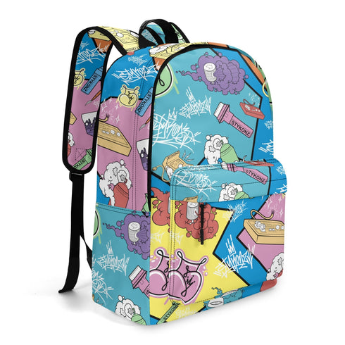 Graffiti Backpack 17 Inch Twill Leather feat 90’s Elements | Hip - Hop Streetwear Bag - Stykonz Graffiti Streetwear