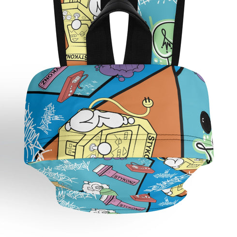 Graffiti Backpack 17 Inch Twill Leather feat 90’s Elements | Hip - Hop Streetwear Bag - Stykonz Graffiti Streetwear