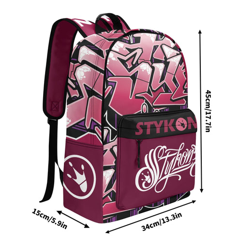 Graffiti Backpack 17 Inch Twill Leather feat Black Cherry | Hip - Hop Streetwear Bag - Stykonz Graffiti Streetwear