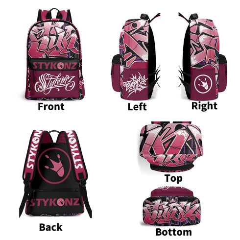 Graffiti Backpack 17 Inch Twill Leather feat Black Cherry | Hip - Hop Streetwear Bag - Stykonz Graffiti Streetwear