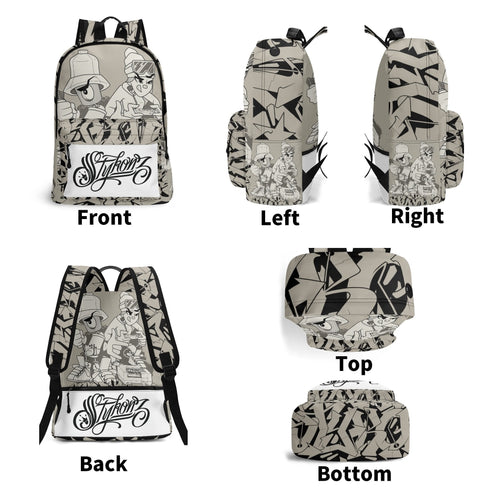 Graffiti Backpack 17 Inch Twill Leather feat Chromium | Hip - Hop Streetwear Bag - Stykonz Graffiti Streetwear