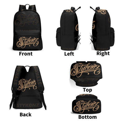 Graffiti Backpack 17 Inch Twill Leather feat Gold Scriptkonz | Hip - Hop Streetwear Bag - Stykonz Graffiti Streetwear