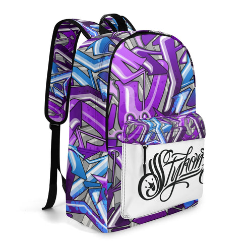 Graffiti Backpack 17 Inch Twill Leather feat Purple Wildstyle | Hip - Hop Streetwear Bag - Stykonz Graffiti Streetwear