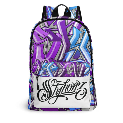 Graffiti Backpack 17 Inch Twill Leather feat Purple Wildstyle | Hip - Hop Streetwear Bag - Stykonz Graffiti Streetwear