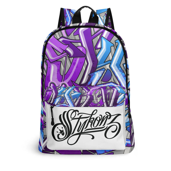 Graffiti Backpack 17 Inch Twill Leather feat Purple Wildstyle | Hip - Hop Streetwear Bag - Stykonz Graffiti Streetwear