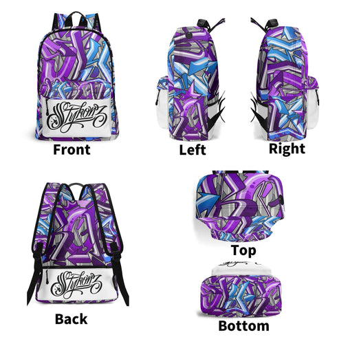 Graffiti Backpack 17 Inch Twill Leather feat Purple Wildstyle | Hip - Hop Streetwear Bag - Stykonz Graffiti Streetwear