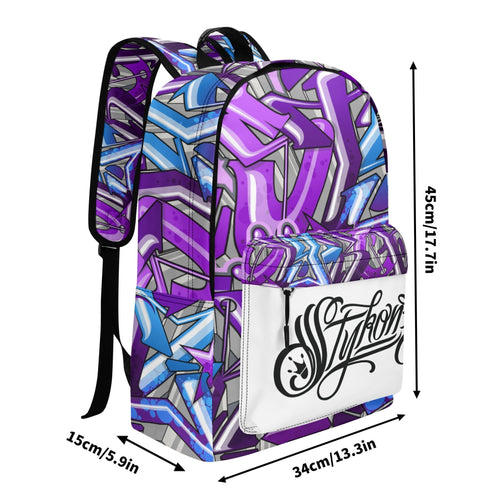 Graffiti Backpack 17 Inch Twill Leather feat Purple Wildstyle | Hip - Hop Streetwear Bag - Stykonz Graffiti Streetwear