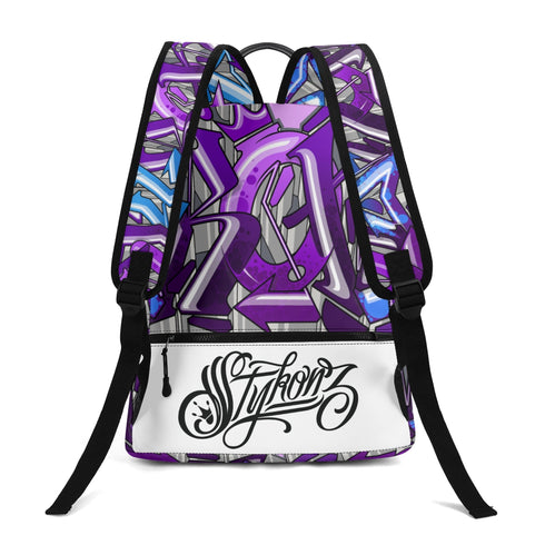 Graffiti Backpack 17 Inch Twill Leather feat Purple Wildstyle | Hip - Hop Streetwear Bag - Stykonz Graffiti Streetwear