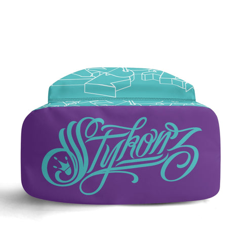Graffiti Backpack 17 Inch Twill Leather feat Turquoise Mix Script | Hip - Hop Streetwear Bag - Stykonz Graffiti Streetwear