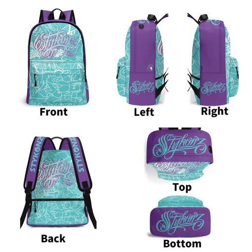 Graffiti Backpack 17 Inch Twill Leather feat Turquoise Mix Script | Hip - Hop Streetwear Bag - Stykonz Graffiti Streetwear