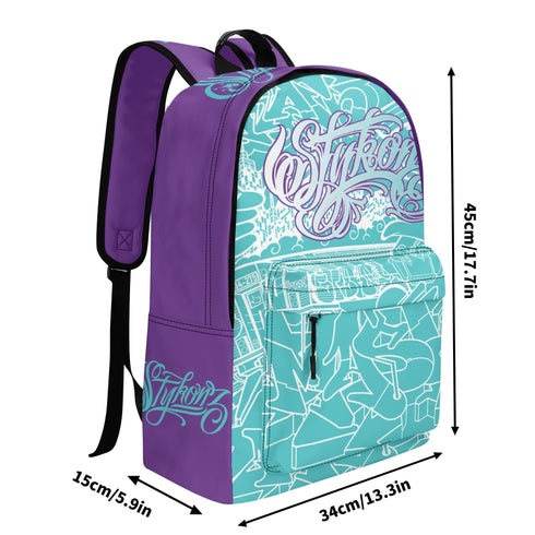 Graffiti Backpack 17 Inch Twill Leather feat Turquoise Mix Script | Hip - Hop Streetwear Bag - Stykonz Graffiti Streetwear