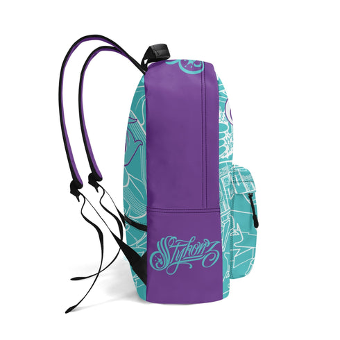 Graffiti Backpack 17 Inch Twill Leather feat Turquoise Mix Script | Hip - Hop Streetwear Bag - Stykonz Graffiti Streetwear