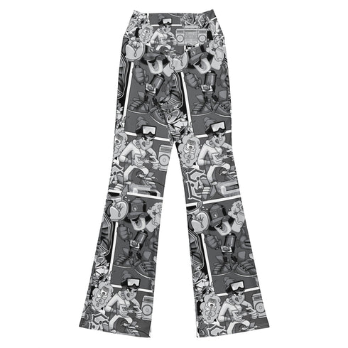 Graffiti Fleggings – B&W Comic Stykonz 1 | Hip - Hop Streetwear Flare Leggings - Stykonz Graffiti Streetwear