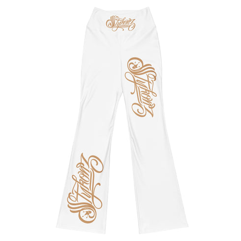 Graffiti Fleggings – Gold Scriptkonz | Hip - Hop Streetwear Flare Leggings - Stykonz Graffiti Streetwear