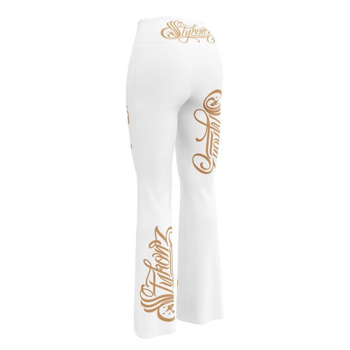 Graffiti Fleggings – Gold Scriptkonz | Hip - Hop Streetwear Flare Leggings - Stykonz Graffiti Streetwear