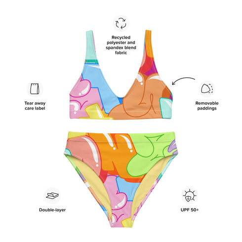 Grafkini™ Women's High Waisted Graffiti Bikini Candy - Stykonz Graffiti Streetwear