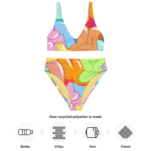 Grafkini™ Women's High Waisted Graffiti Bikini Candy - Stykonz Graffiti Streetwear
