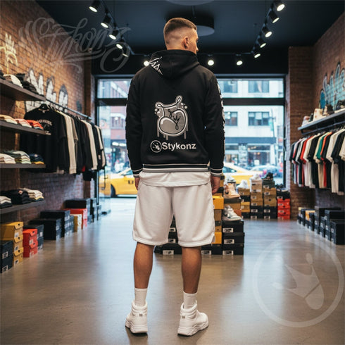 Men’s Graffiti AOP Hoodie – Black and White Scriptkonz | Hip - Hop Streetwear Hoodie - Stykonz Graffiti Streetwear