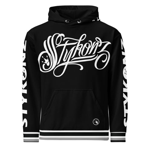 Men’s Graffiti AOP Hoodie – Black and White Scriptkonz | Hip - Hop Streetwear Hoodie - Stykonz Graffiti Streetwear