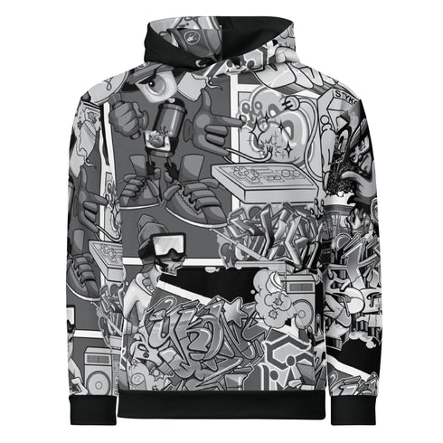 Men’s Graffiti AOP Hoodie – B&W Comic Stykonz 1 | Hip - Hop Streetwear Hoodie - Stykonz Graffiti Streetwear
