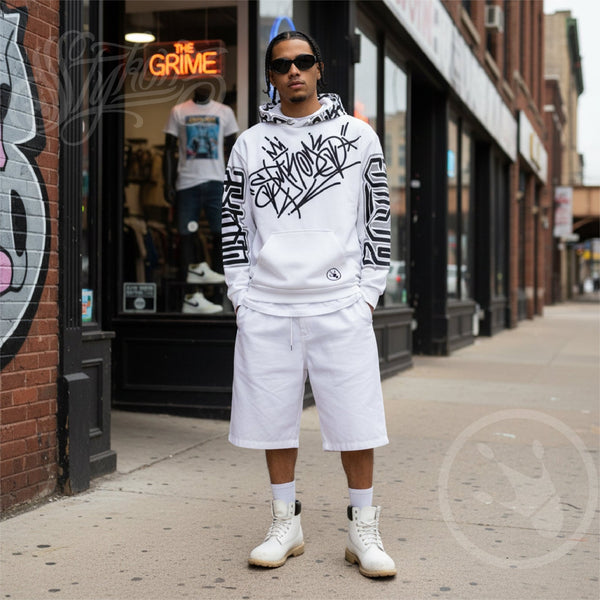 Men’s Graffiti AOP Hoodie – Stykonz BW Style - Master Tag | Hip - Hop Streetwear Hoodie - Stykonz Graffiti Streetwear