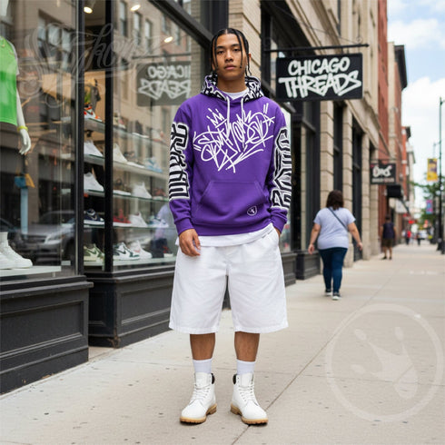 Men’s Graffiti AOP Hoodie – Stykonz Purple Style Master Tag | Hip - Hop Streetwear Hoodie - Stykonz Graffiti Streetwear