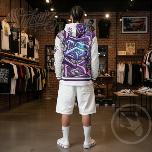 Men’s Graffiti AOP Hoodie – Stykonz Purple Wildstyle | Hip - Hop Streetwear Hoodie - Stykonz Graffiti Streetwear