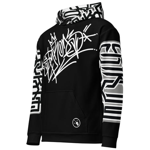 Men’s Graffiti AOP Hoodie – Stykonz White on Black Style Master Tag | Hip - Hop Streetwear Hoodie - Stykonz Graffiti Streetwear