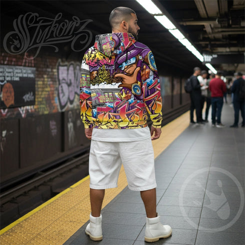 Men’s Graffiti AOP Hoodie – The Train Master NY Wildstyle | Hip - Hop Streetwear Hoodie - Stykonz Graffiti Streetwear