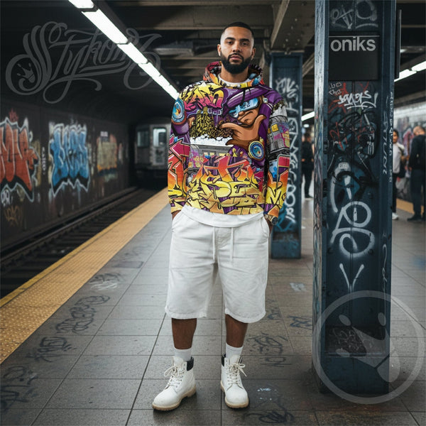 Men’s Graffiti AOP Hoodie – The Train Master NY Wildstyle | Hip - Hop Streetwear Hoodie - Stykonz Graffiti Streetwear