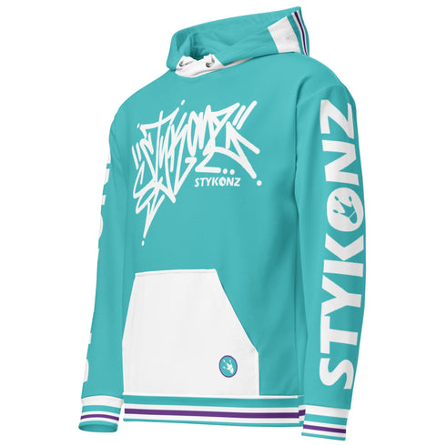 Men’s Graffiti AOP Hoodie – Turquoise S - Kingz Crown Calli - Graff | Hip - Hop Streetwear Hoodie - Stykonz Graffiti Streetwear