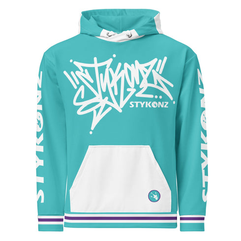 Men’s Graffiti AOP Hoodie – Turquoise S - Kingz Crown Calli - Graff | Hip - Hop Streetwear Hoodie - Stykonz Graffiti Streetwear